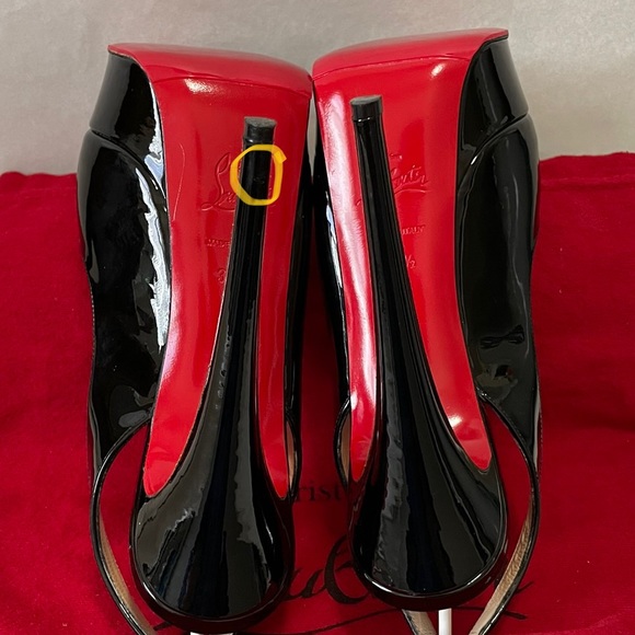 Christian Louboutin “Lady peep” sling peeptoe pumps 150mm Blk patent lthr EU38.5 - Picture 12 of 14
